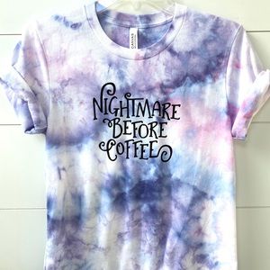 Nightmare before coffee graphic tie dye tee shirt